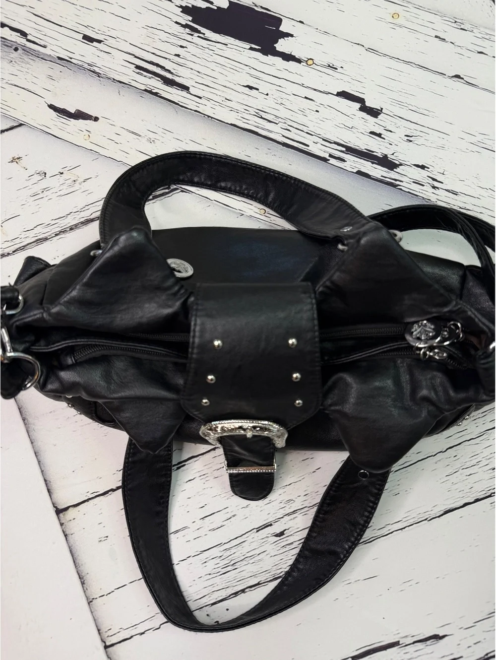 Y2K McBling Western Cowgirl Vegan Leather Black Studded Shoulder Bag
